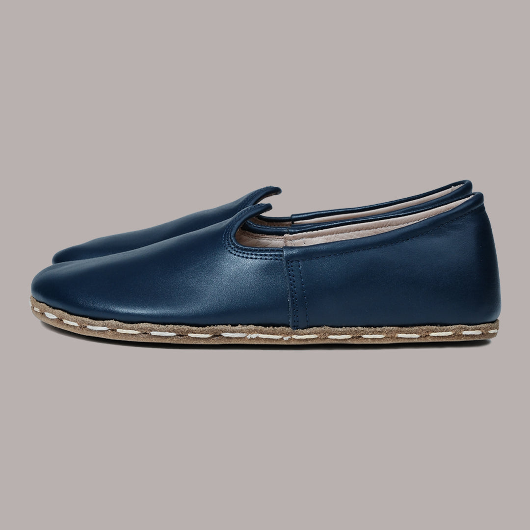 Women Wide Toe Slip-ons Nappa Smooth Navy Blue