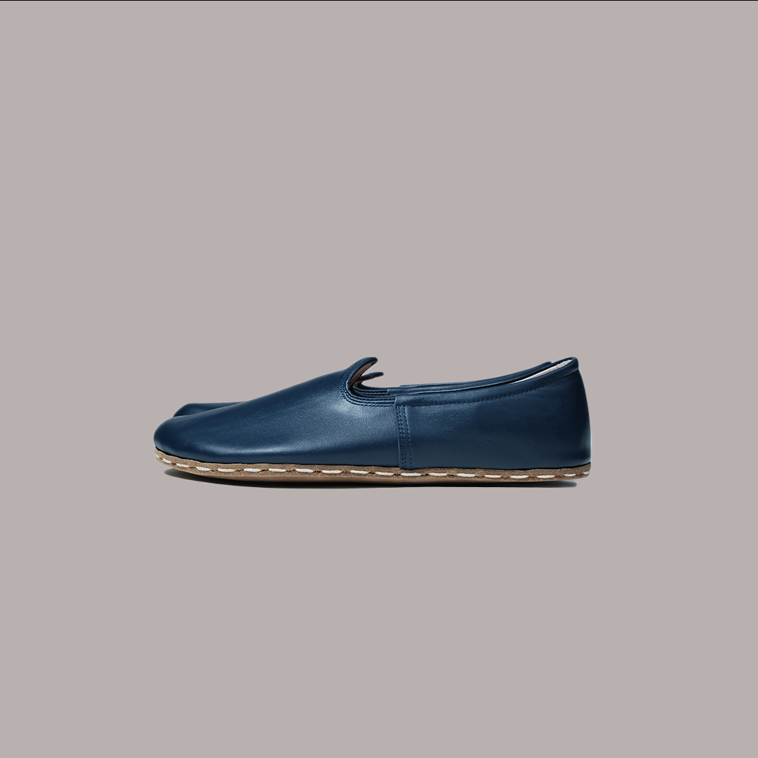 Men Wide Toe Slip-ons Nappa Smooth Navy Blue