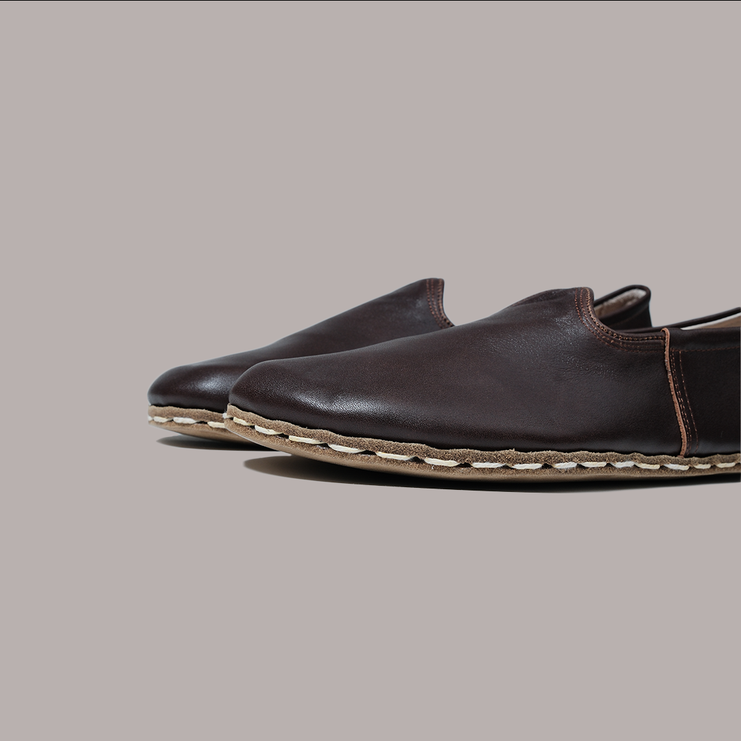 Men Wide Toe Slip-ons Nappa Smooth Dark Brown