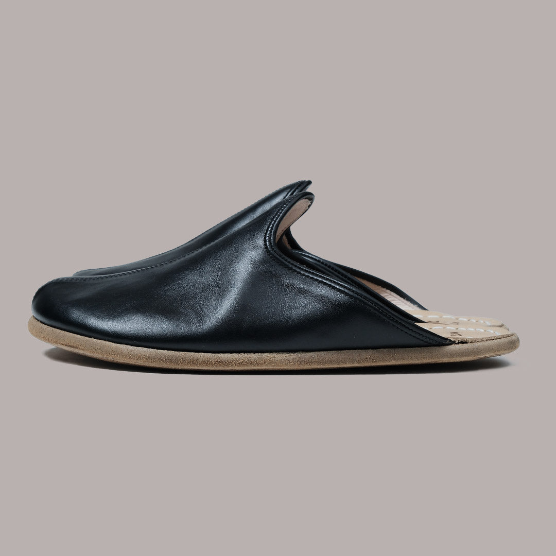 Women Wide Toe Slippers Nappa Smooth Black