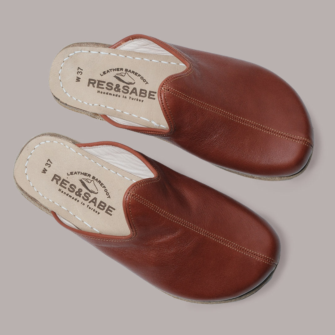 Women Wide Toe Slippers Nappa Smooth Brown