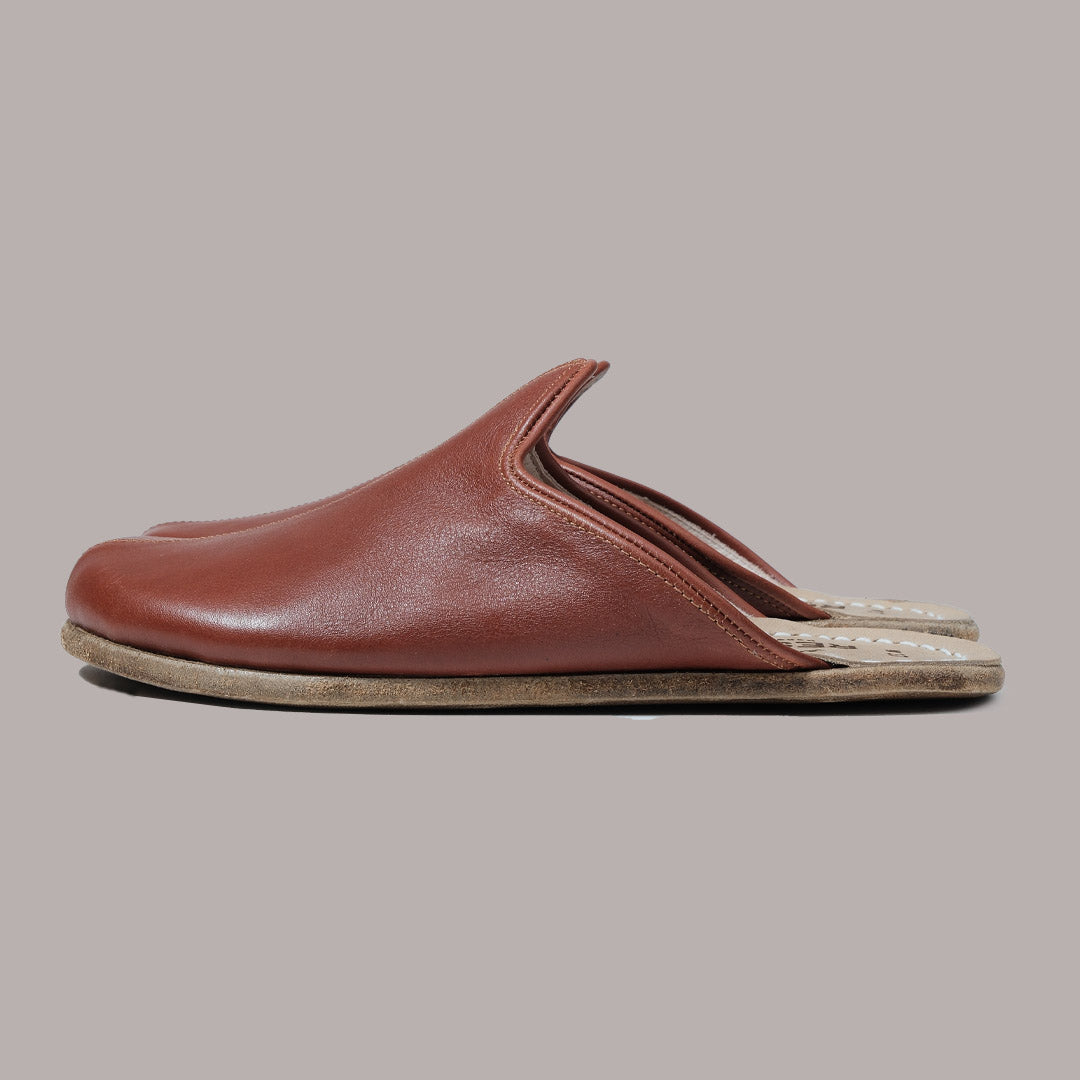 Women Wide Toe Slippers Nappa Smooth Brown