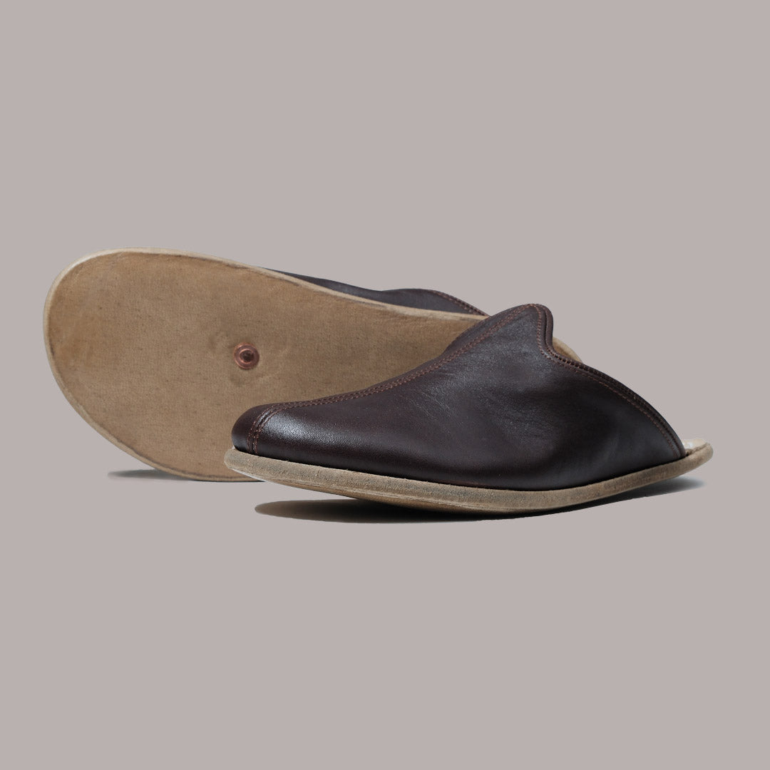 Women Wide Toe Slippers Nappa Smooth Dark Brown