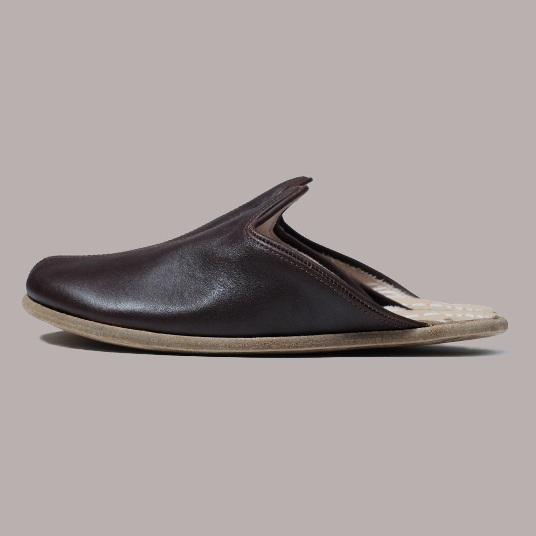 Women Wide Toe Slippers Nappa Smooth Dark Brown