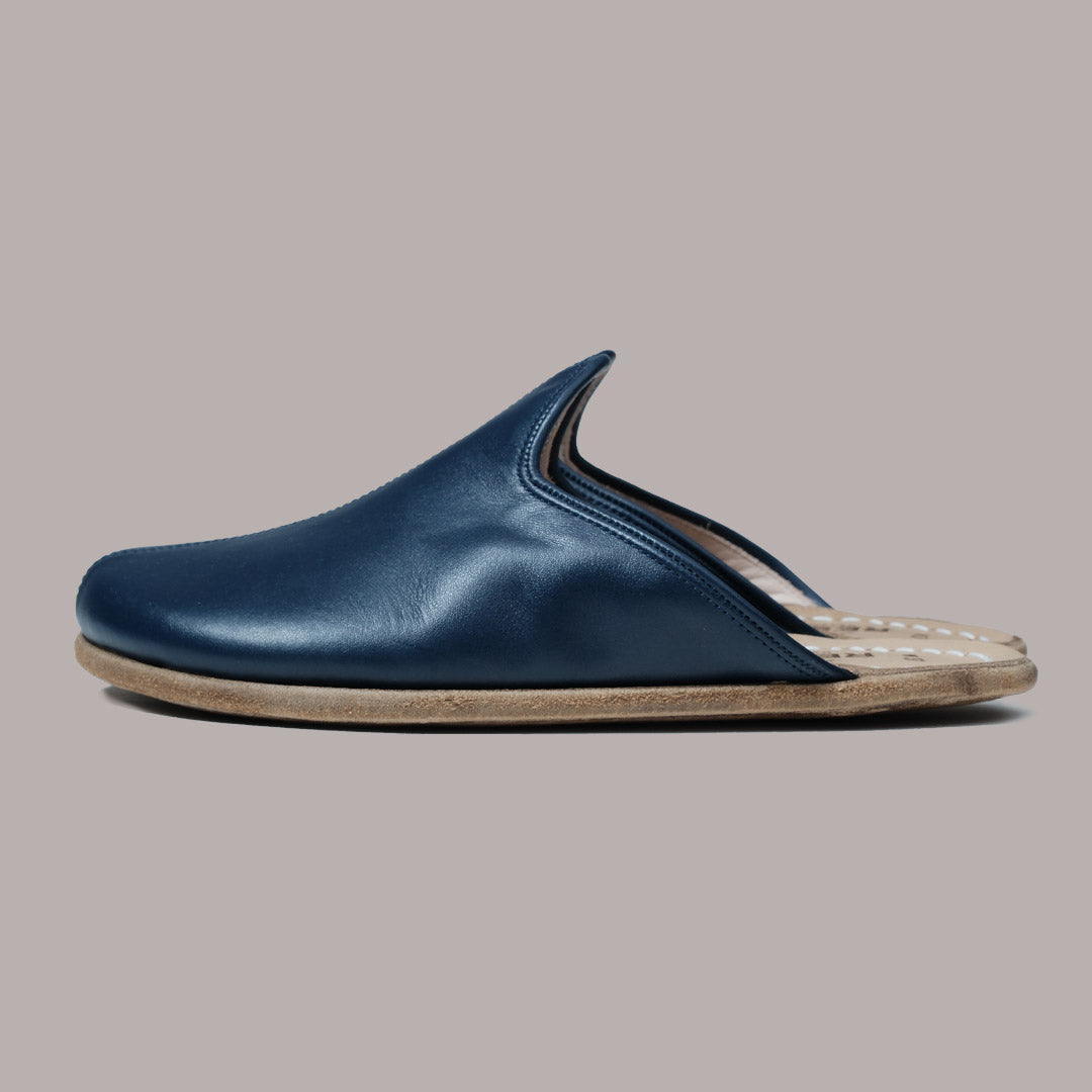 Women Wide Toe Slippers Nappa Smooth Navy Blue